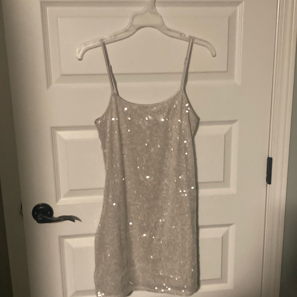 White sequin mini dress